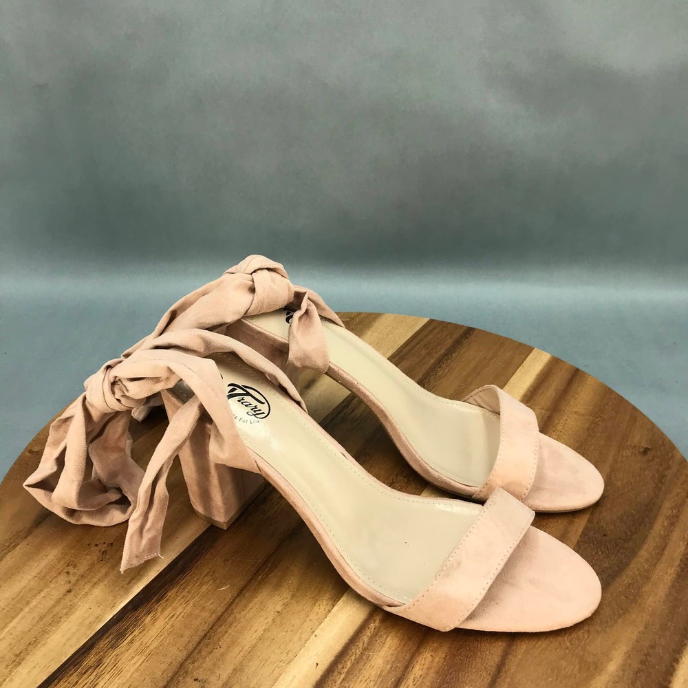 Trary‎ Chunky High Heel Sandals Womens 9 Pink Strappy Ankle Tie